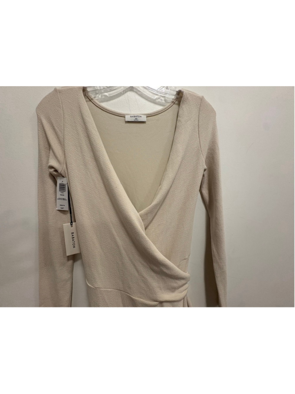 Aritzia Babaton Gaudi Wrap Dress Silver Birch Midi Jersey Tie Waist XXS - Picture 7 of 7